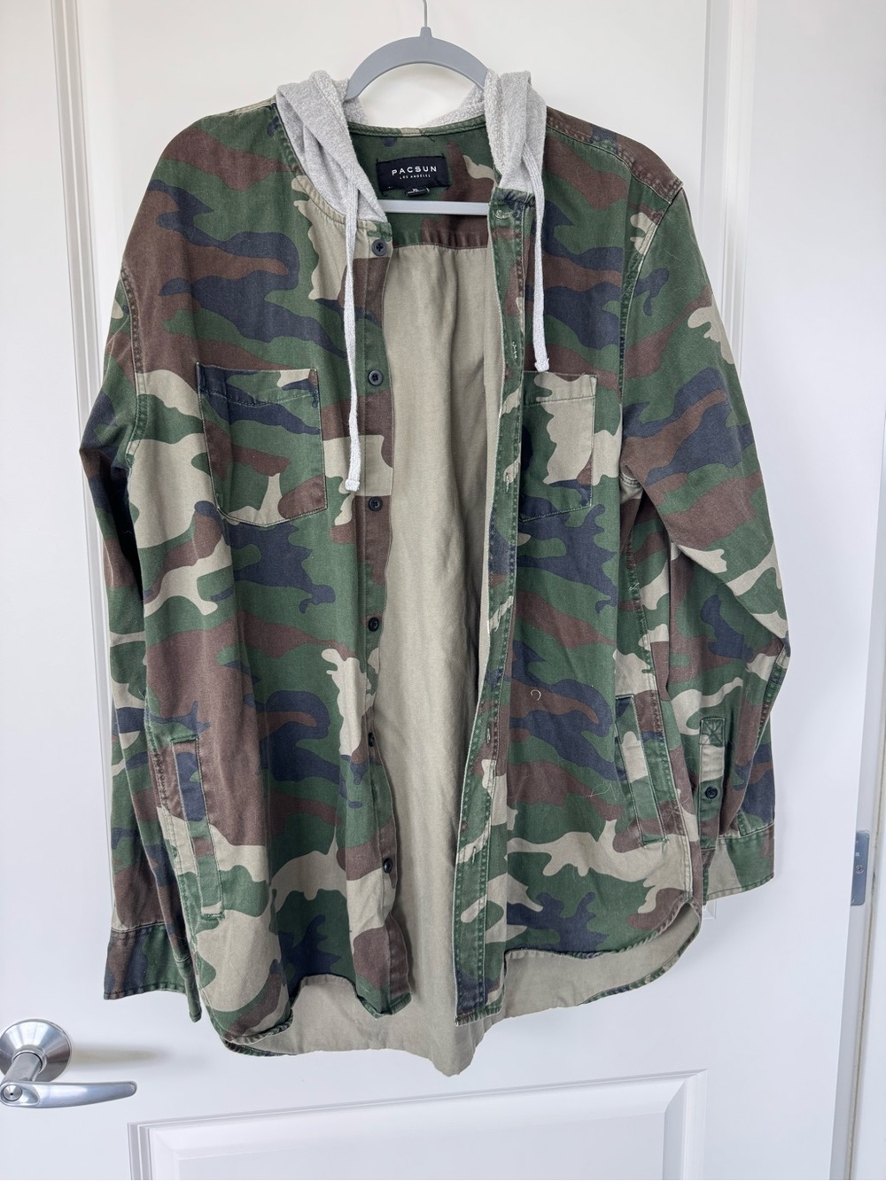 PacSun Camouflage Hooded Shacket in Green/Brown/Black